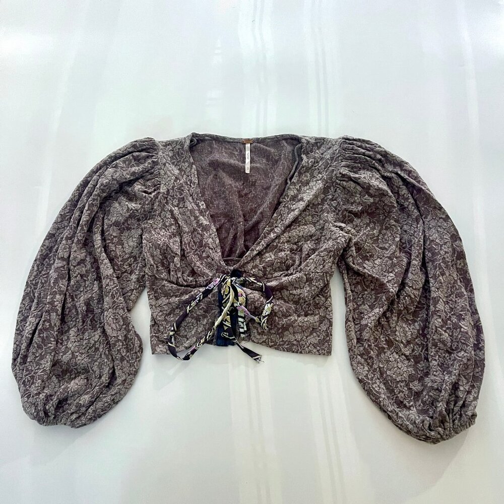 Free People Long Sleeve V Neck Crop Top Charcoal